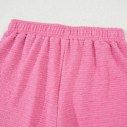 Pink Textured V Neck T Shirt and Shorts Set