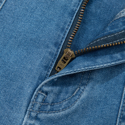 Dusk Blue Retro Washed Patch Pocket Loose Jeans