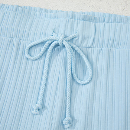 Gossamer Pink Ribbed Button V Neck Tank Top and Shorts Set