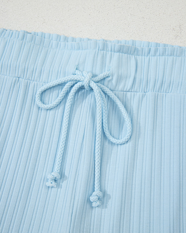 Gossamer Pink Ribbed Button V Neck Tank Top and Shorts Set