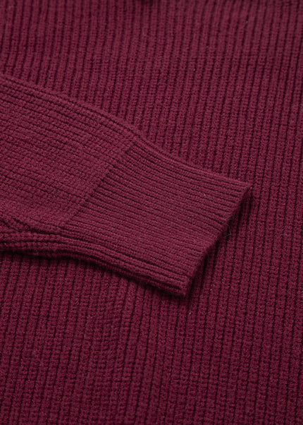 Burgundy Lace Bowknot Asymmetric Neck Sweater
