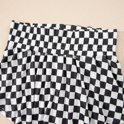 Black Checkerboard T Shirt and High Waist Skorts 2 Piece Outfit set