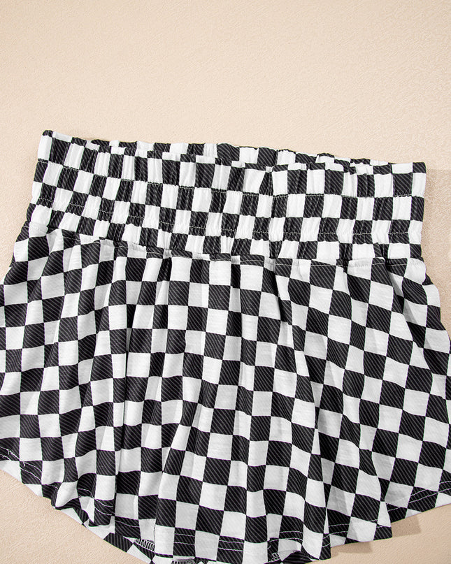 Black Checkerboard T Shirt and High Waist Skorts 2 Piece Outfit set