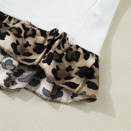 White Knitted Leopard Ruffle Patchwork Button Down Cropped Cardigan