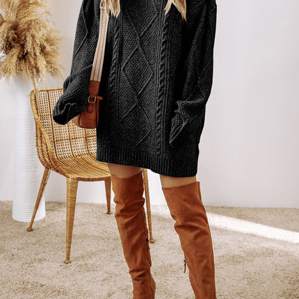 Parchment Cable Knit Drop Shoulder Loose Fit Sweater Dress