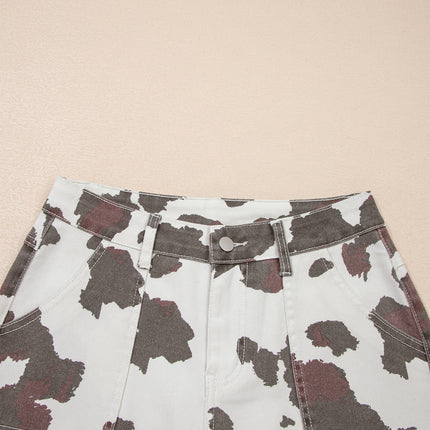 Brown Cow Spots Printed Multi Pocketed Jeans