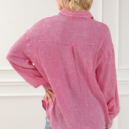 Black Crinkle Textured Chest Pockets Shirt
