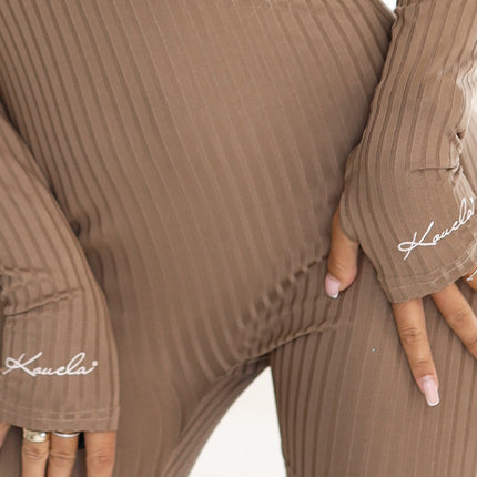Mocha Ribbed Jumpsuit with Neckline