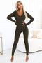 Khaki Ribbed Jumpsuit with Neckline