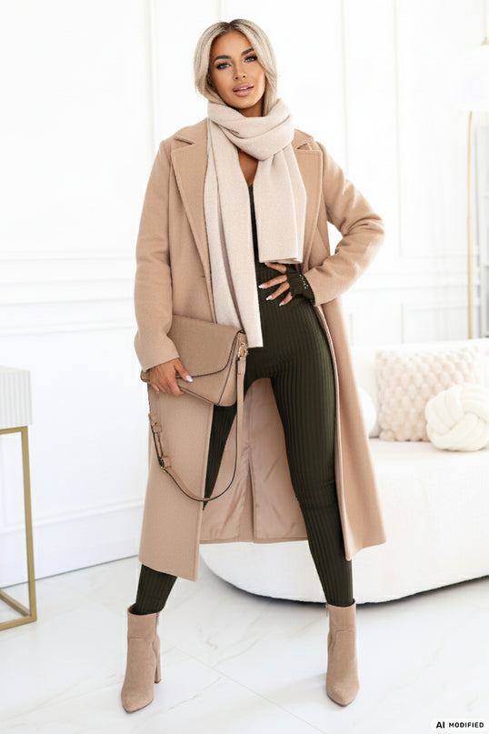 Khaki Ribbed Jumpsuit with Neckline