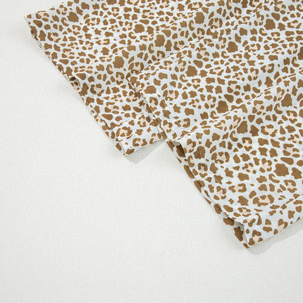 Brown Leopard Drawstring Elastic Waistband Loose Pants