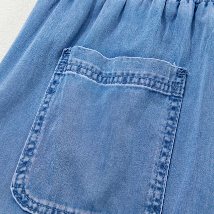 Beau Blue Drawstring Elastic Waist Pocketed Loose Denim Pants