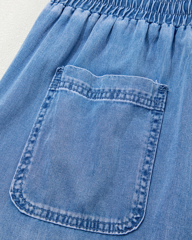 Beau Blue Drawstring Elastic Waist Pocketed Loose Denim Pants