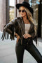 624-4 Short jacket with fringes made of soft eco-leather - chocolate