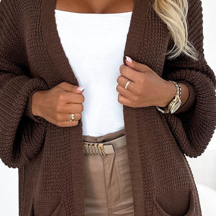 Long Chocolate Sweater Cape Cardigan with Pockets