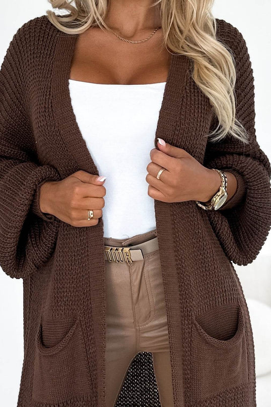 Long Chocolate Sweater Cape Cardigan with Pockets