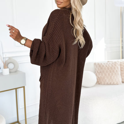 Chocolate Long Sweater Cape Cardigan with Pockets