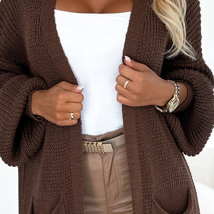 Chocolate Long Sweater Cape Cardigan with Pockets
