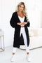 Black Long Knit Cardigan with Puff Sleeves and Pockets