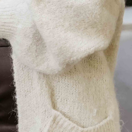 Beige Oversized Cardigan with Brooch and Pockets
