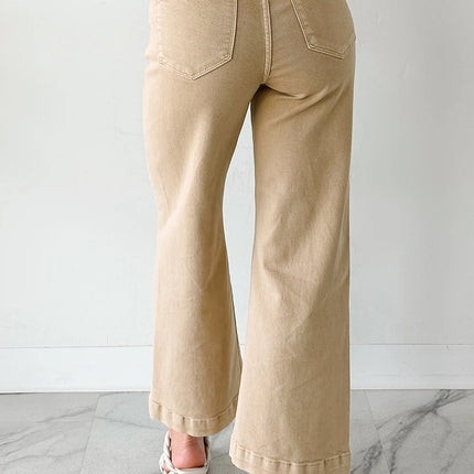 Apricot Solid Color Seamed Center Wide Leg Cropped Jeans