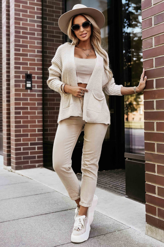 Beige Warm Cardigan with Pockets and Cuffs