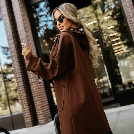 632-2 Casual coat with a zipper and fashionable details - chocolate