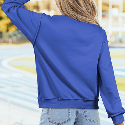 Bright Pink Oversize Drop Shoulder Reversible Mock Neck Sweatshirt