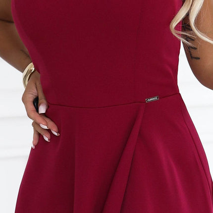 Burgundy Long Dress with Leg Slit and Square Neckline – Aurelia