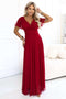635-10 MELANIA Long glittery wedding dress with neckline and short sleeves - light burgundy