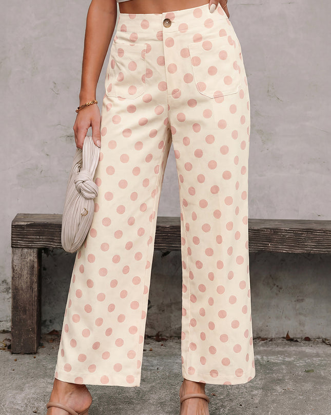 White Polka Dot Print Patched Pocket Loose Pants