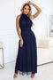 636-2 VERONICA luxurious long dress with a brocade accent and a chic cut - navy blue