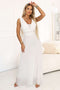 637-8 Long Maxi Dress with Glitter Accent and Deep Neckline - Ecru