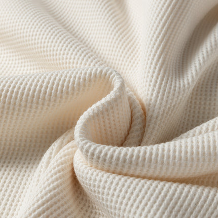 Beige Solid Color Waffle Knit Asymmetric Neck Long Sleeve Top