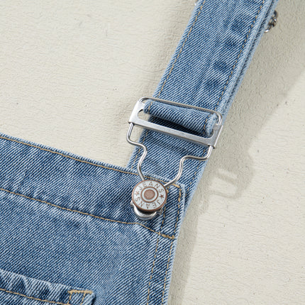 Dusk Blue Pleated Wide Leg Retro Pocketed Denim Jumpsuit