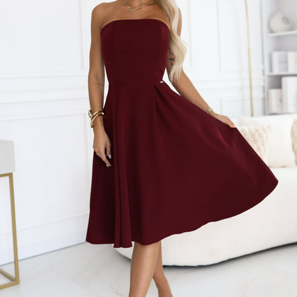 Burgundy Flared Midi Corset Dress – Vivienne