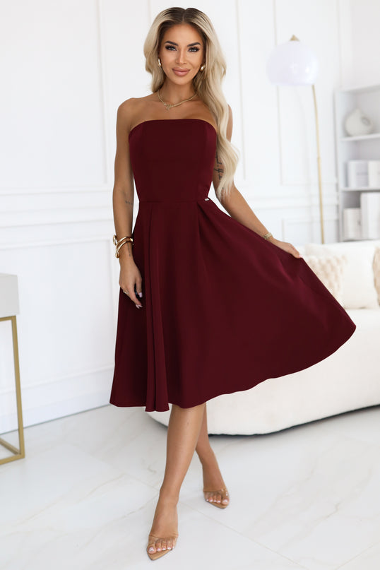 Burgundy Flared Midi Corset Dress – Vivienne
