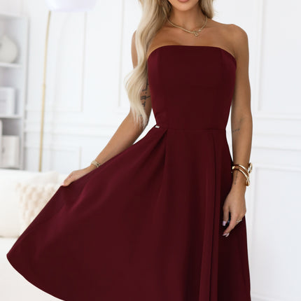 Burgundy Flared Midi Corset Dress – Vivienne