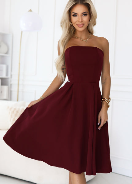 Burgundy Flared Midi Corset Dress – Vivienne