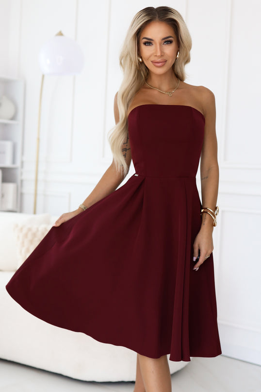 Burgundy Flared Midi Corset Dress – Vivienne