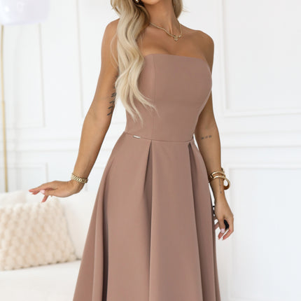 Beige Flared Midi Dress for Special Occasions – Vivienne