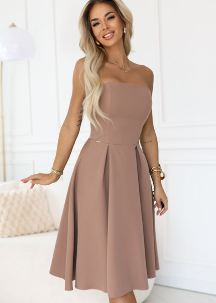 Beige Flared Midi Dress for Special Occasions – Vivienne