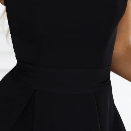 Black Corset-Style Flared Midi Dress with Belt – Vivienne