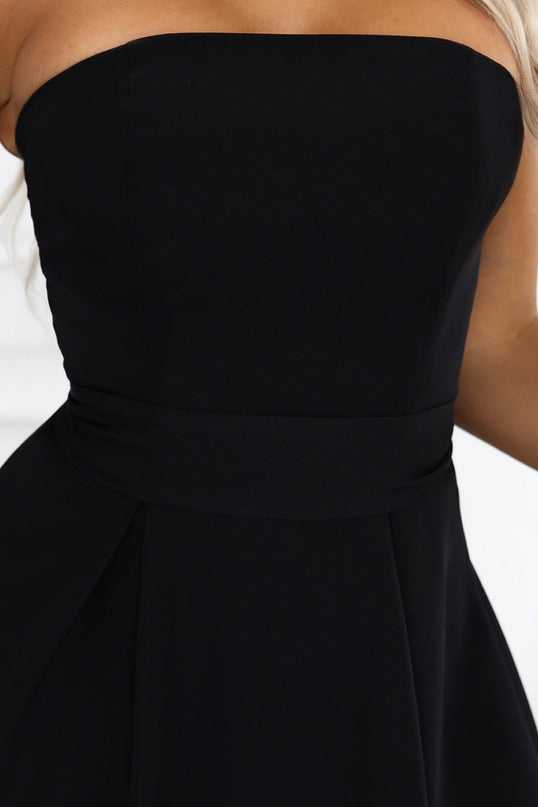 Black Corset-Style Flared Midi Dress with Belt – Vivienne