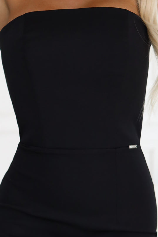 Black Off-the-Shoulder Midi Corset Dress