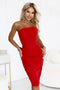 Deep Red Corset-Style Fitted Pencil Midi Dress with Belt