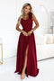 Burgundy Maxi Dress with Slit and Roses
