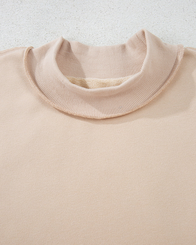 Bright Pink Oversize Drop Shoulder Reversible Mock Neck Sweatshirt