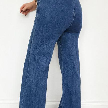 Ashleigh Blue Golden Button Detail Rolled Edge Flare Leg Jeans