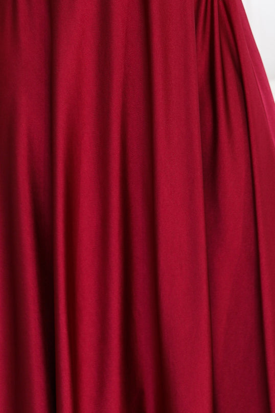 Burgundy Long Evening Dress with Straps and Leg Slit